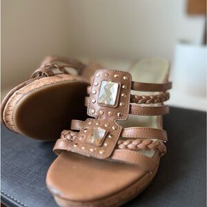 OK women retro platform wedge jeweled brown size 9M brown